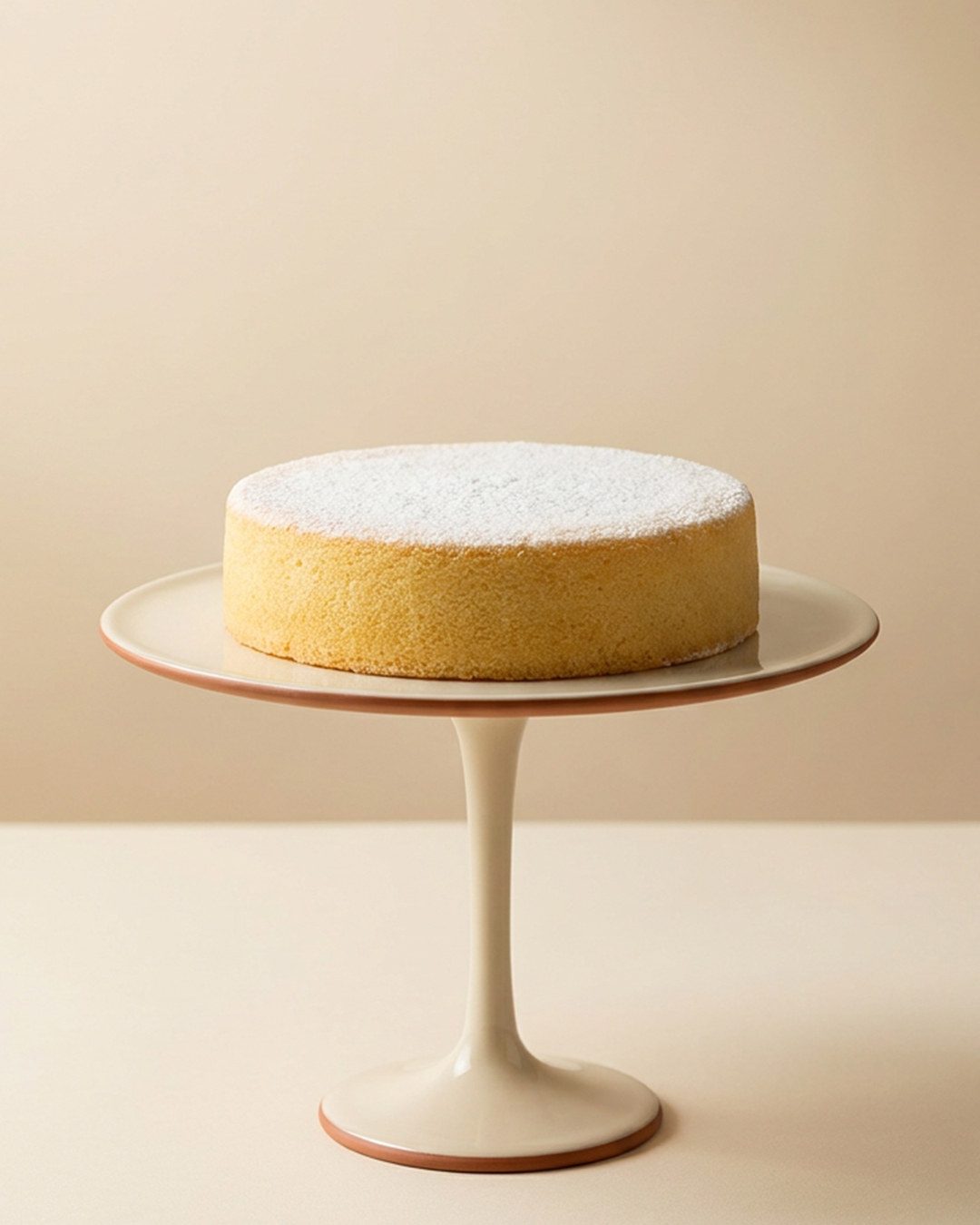 Torta esponja con azúcar impalpable sobre un pie de torta
